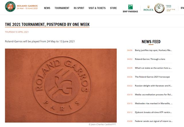 世界杯-法网官宣延期一周开赛 已连续两年无法如期办赛